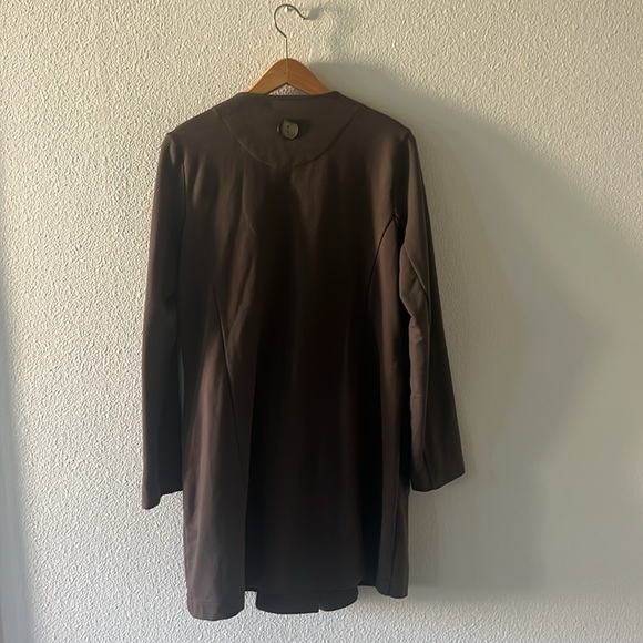 Neon Buddha Long Buttoned Lightweight Stretchy Brown Coat - Picture 3 of 3